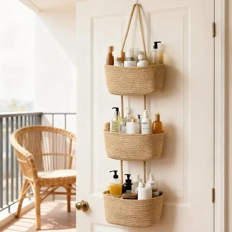 Baby Nursery Laundry Basket - 3-poziomowy kosz wiszący z tkanej bawełny