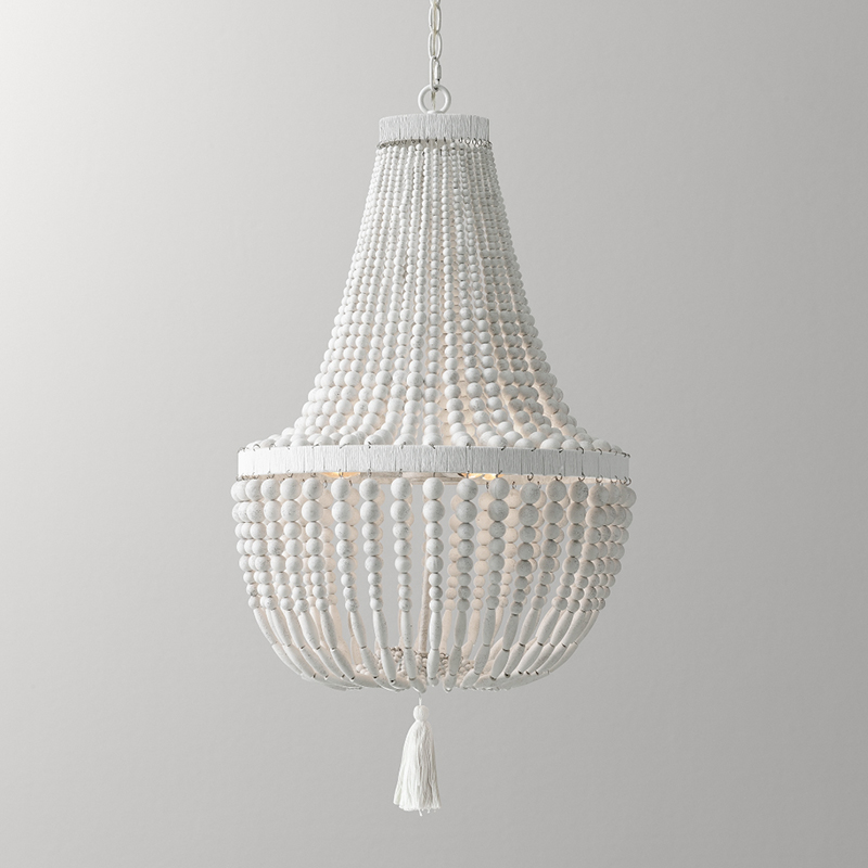 Baby Nursery Chandelier - Wyblakły białe drewno koraliki żyrandol wisiorek