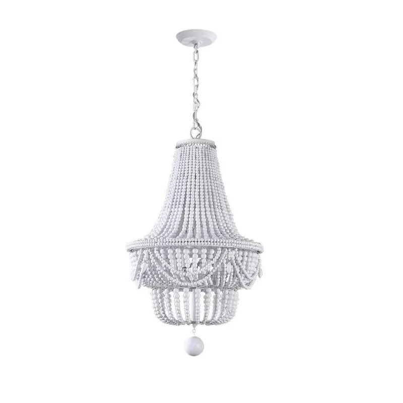 Baby Nursery Chandelier - Drewniany Żyrandol z Koralikami, Pół-Wpuszczana Niebieska