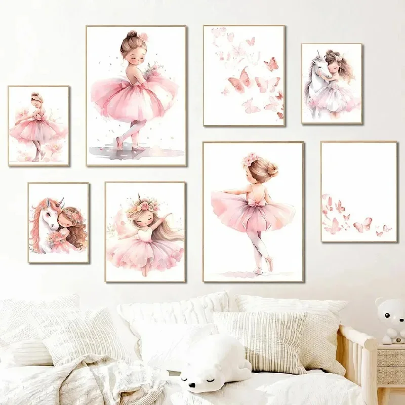 Baby Nursery Frames - Plakat 2026 Różowa Balerina Dziewczynka Jednorożec