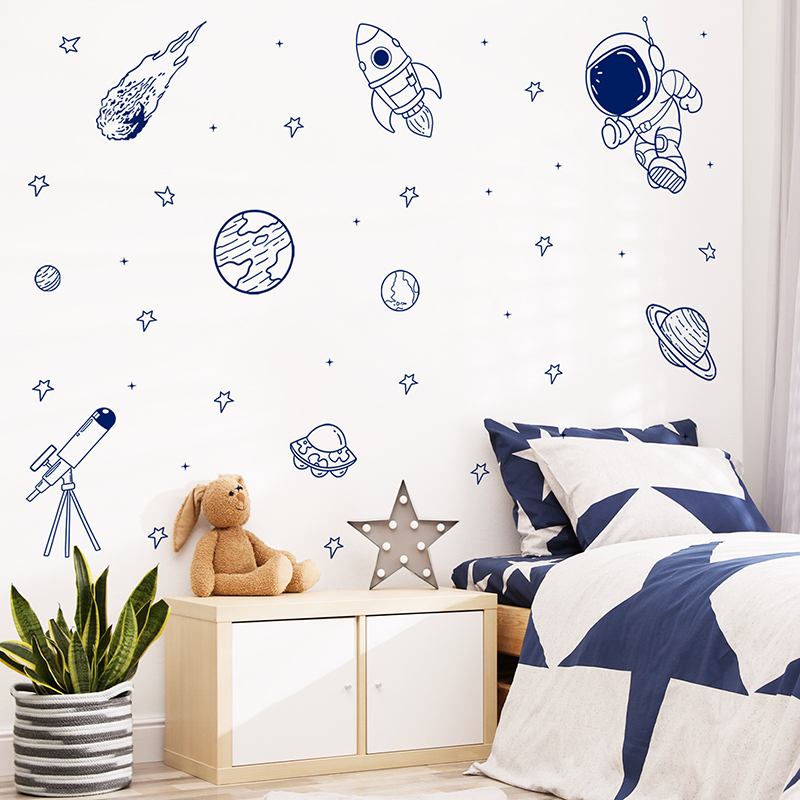 Baby Nursery Things - Naklejka ścienna Cartoon Universe Astronaut Planet