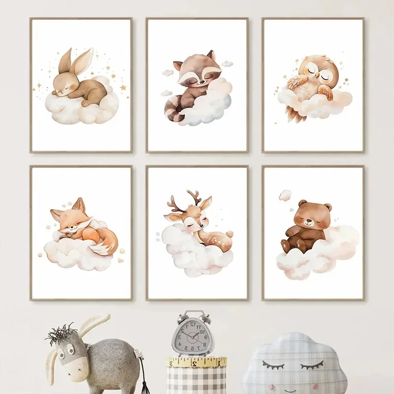 Cartoon Cloud Animal Canvas Pa – Baby Nursery Frames recenzja i cena